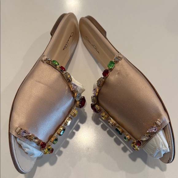 Oscar de la Renta Satin Mules with Jewel Accents - Picture 14 of 16